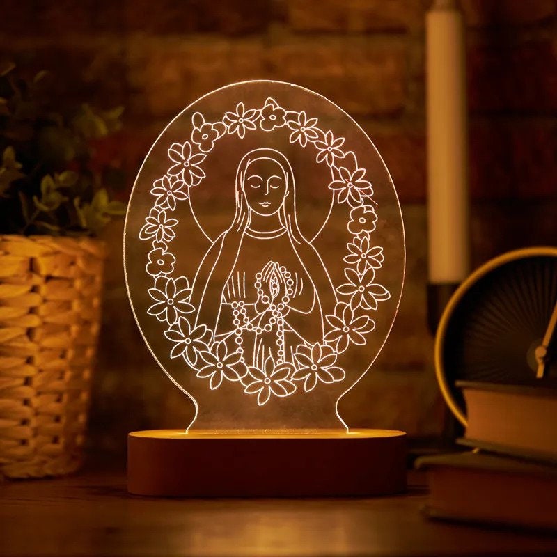 Virgin Mary Night Light for Gifts for Him - 3D Led Lamp for Valentine's Day Gifts - Holy Mother Art Table Lamp Anniversary Gifts for Her