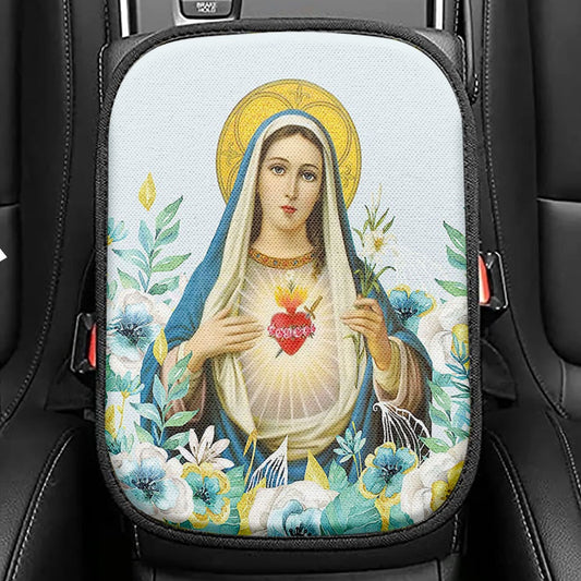 Virgin Mary Seat Box Cover, Mary Mother Of God Car Center Console Cover, Christian Car Interior Accessories