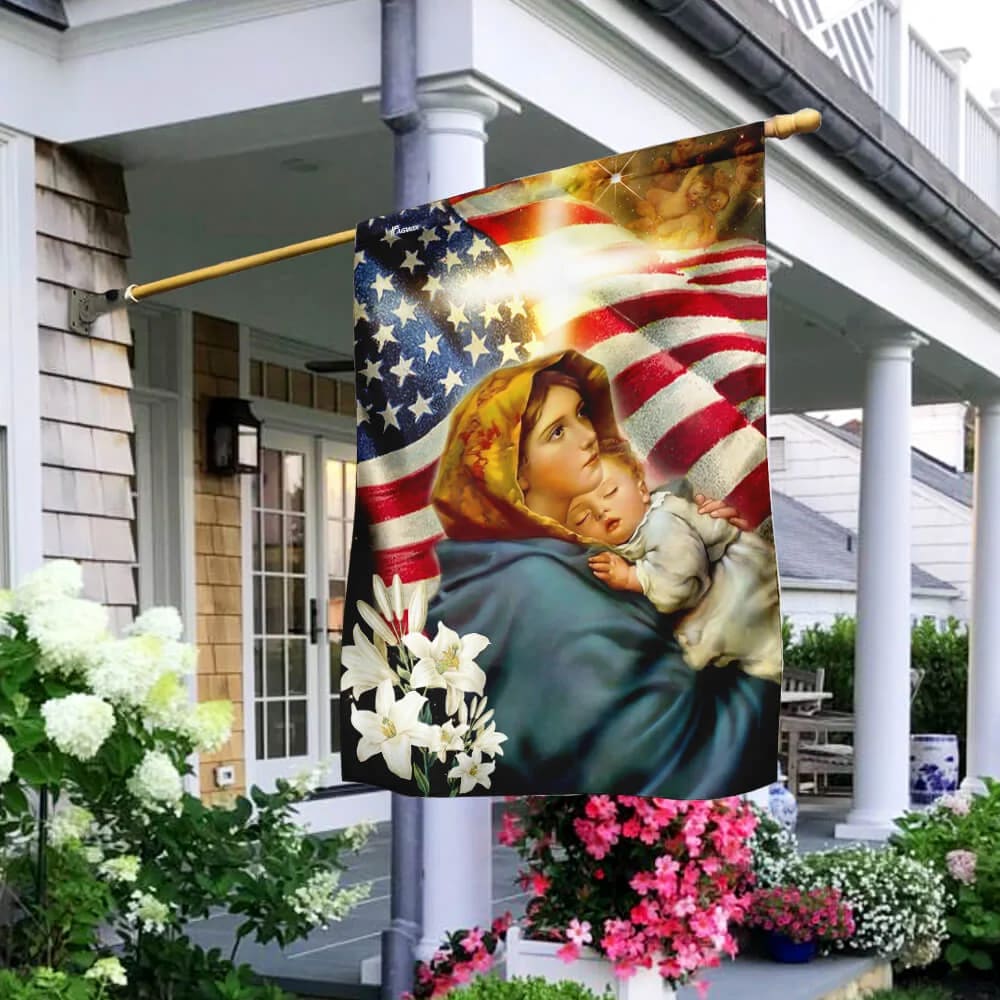 Virgin Mary and Jesus House Flags - Christian Garden Flags - Outdoor Christian Flag