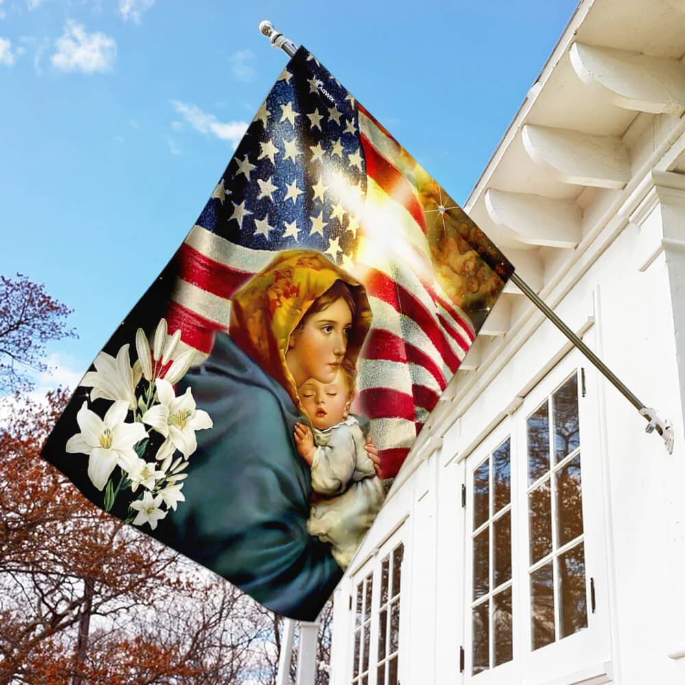 Virgin Mary and Jesus House Flags - Christian Garden Flags - Outdoor Christian Flag