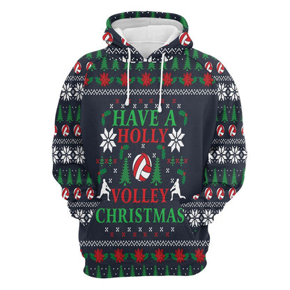 Volleyball Have A Holly Volley Christmas All Over Print 3D Hoodie For Men And Women, Best Gift For Dog lovers, Best Outfit Christmas