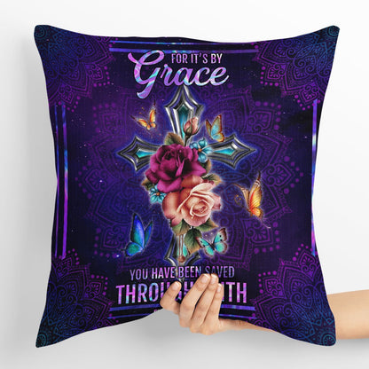 You Have Been Saved Through Faith - Stunning Floral Cross Throw Pillow HIHN188 - 4
