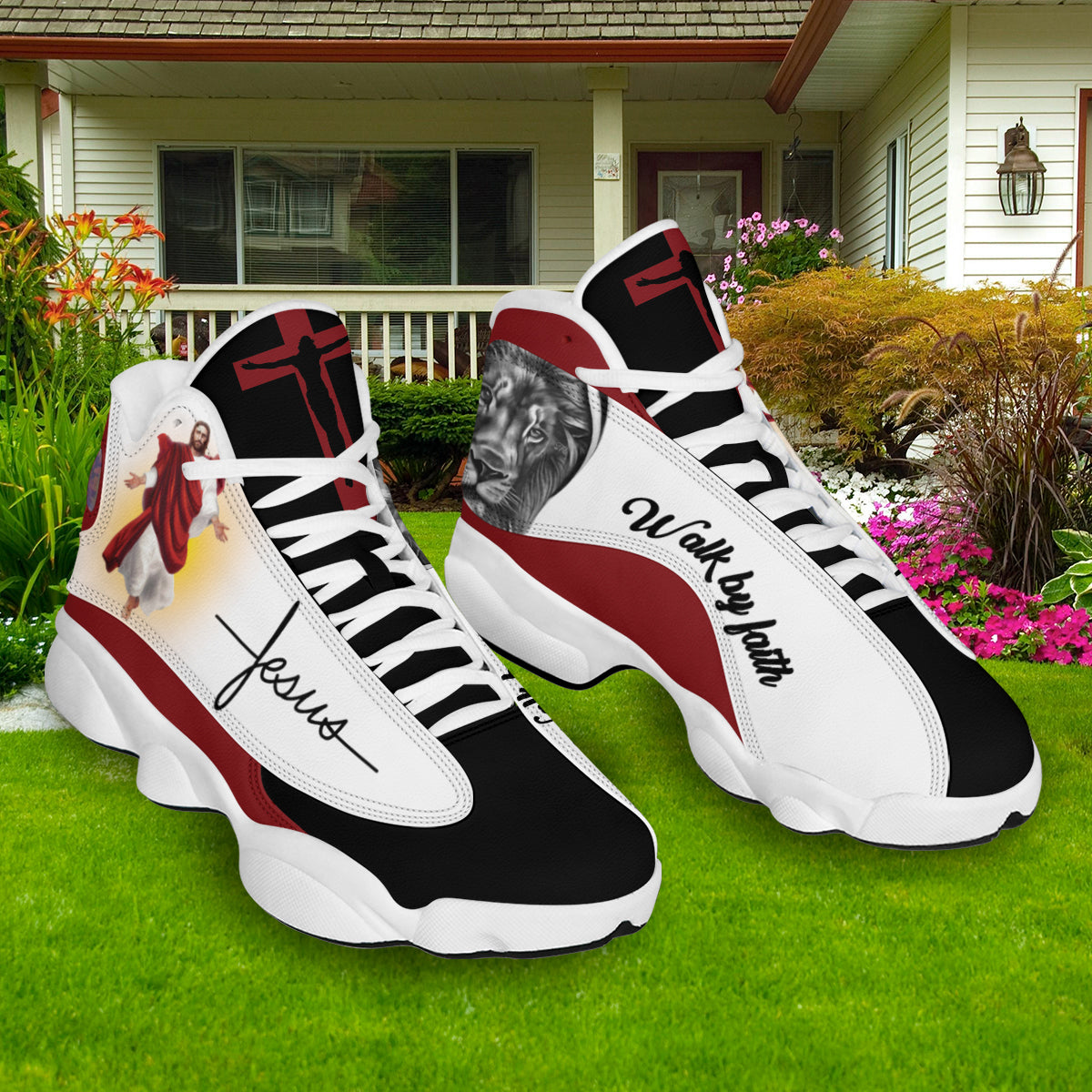 Walk By Faith Jesus And Lion Art Basketball Shoes For Men Women - Christian Shoes - Jesus Shoes - Unisex Basketball Shoes