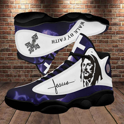 Walk By Faith Jesus Cross Jesus Drawing Basketball Shoes For Men Women - Christian Shoes - Jesus Shoes - Unisex Basketball Shoes