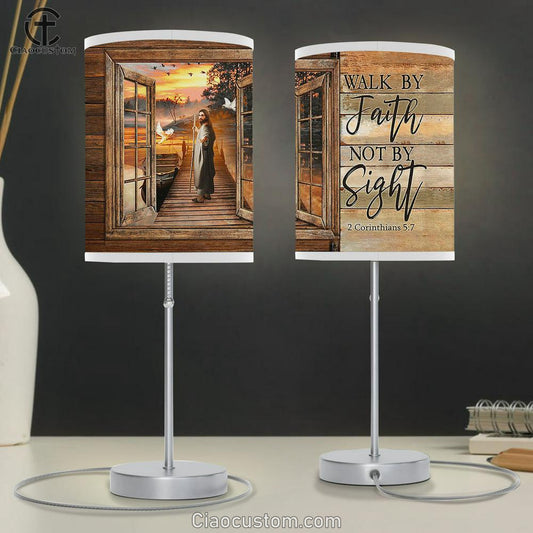 Walk By Faith Not By Sight Table Lamp - Jesus Walking Table Lamp Art - Christian Lamp Art Decor - Bible Verse Table Lamp