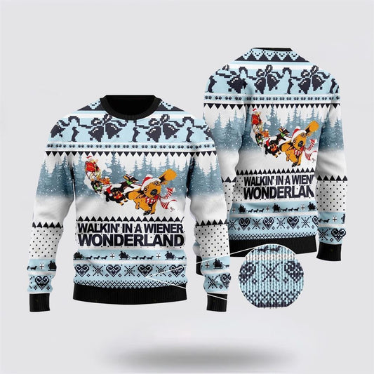 Walkin' In A Wiener Wonderland Ugly Christmas Sweater For Men And Women, Gift For Christmas, Best Winter Christmas Outfit