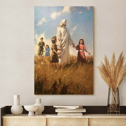 Walking Jesus With Children Canvas Picture - Jesus Christ Canvas Art - Christian Wall Canvas