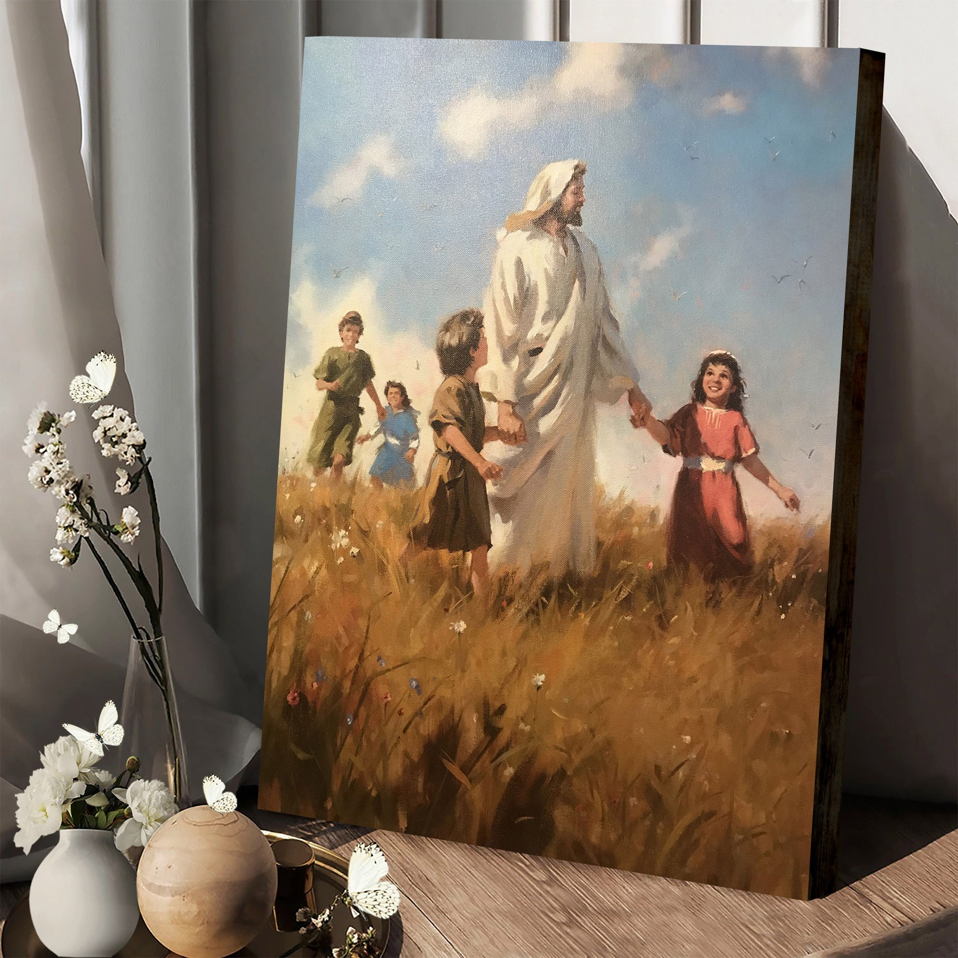 Walking Jesus With Children Canvas Picture - Jesus Christ Canvas Art - Christian Wall Canvas