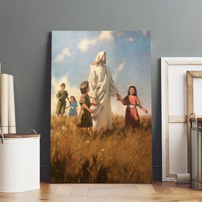 Walking Jesus With Children Canvas Picture - Jesus Christ Canvas Art - Christian Wall Canvas