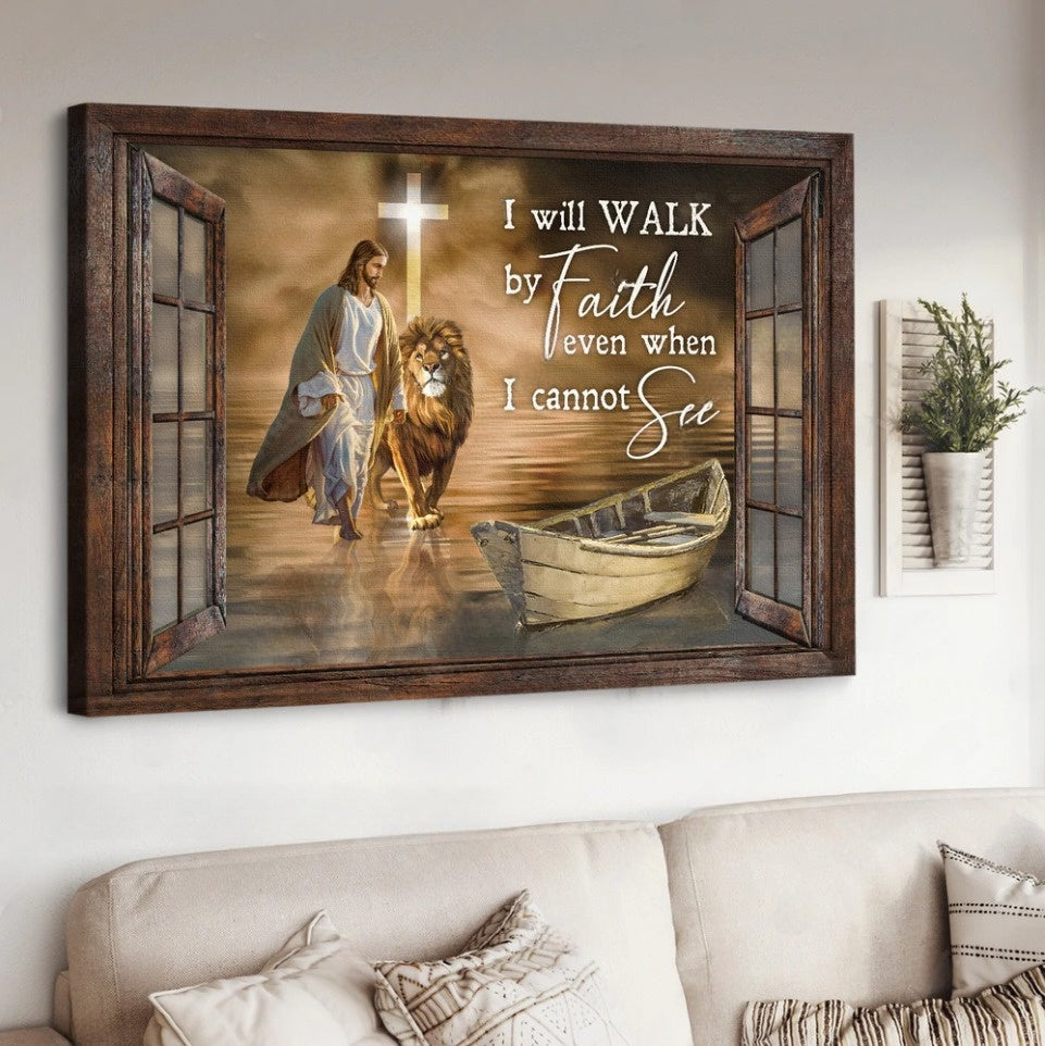 Walking On Water Jesus Lion Of Judah I Will Walk By Faith Canvas Wall Art - Jesus Canvas Pictures - Christian Wall Posters