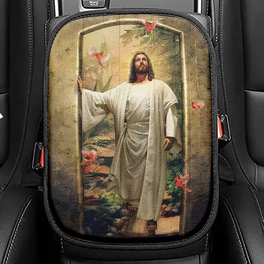 Walking With Jesus, Cardinal, Infinite Halo, The Way To Heaven Car Center Console Cover, Christian Armrest Seat Cover, Bible Seat Box Cover