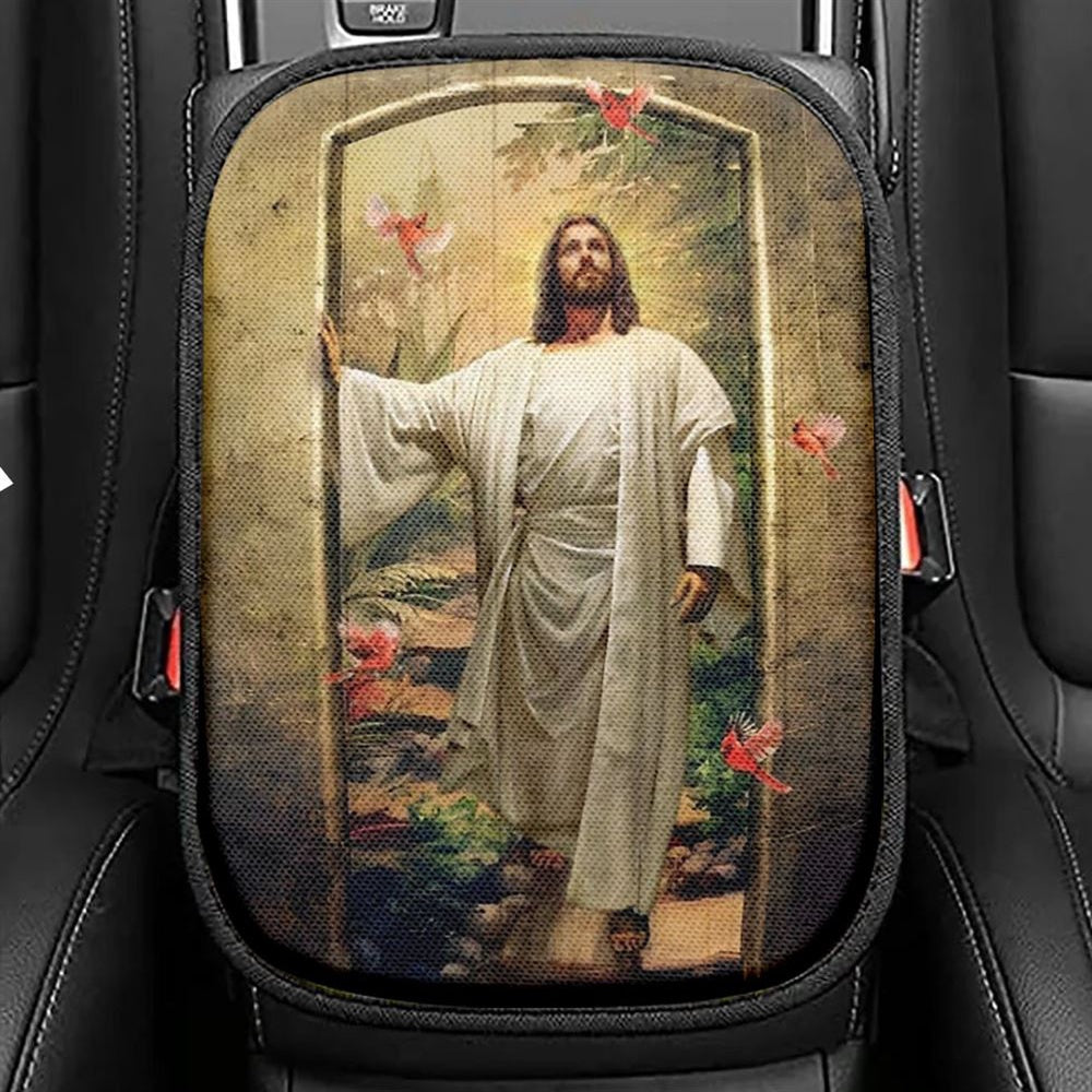 Walking With Jesus, Cardinal, Infinite Halo, The Way To Heaven Car Center Console Cover, Christian Armrest Seat Cover, Bible Seat Box Cover