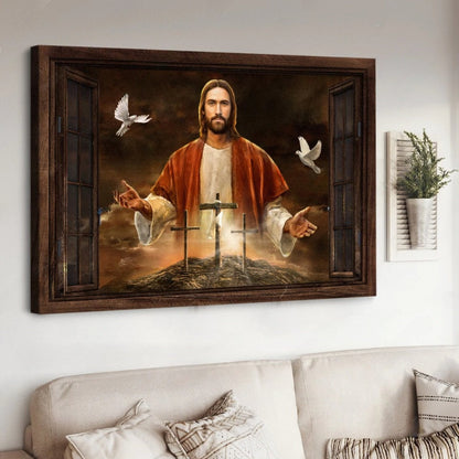 Walking With Jesus Dove Cross Canvas Wall Art - Jesus Canvas Pictures - Christian Wall Posters