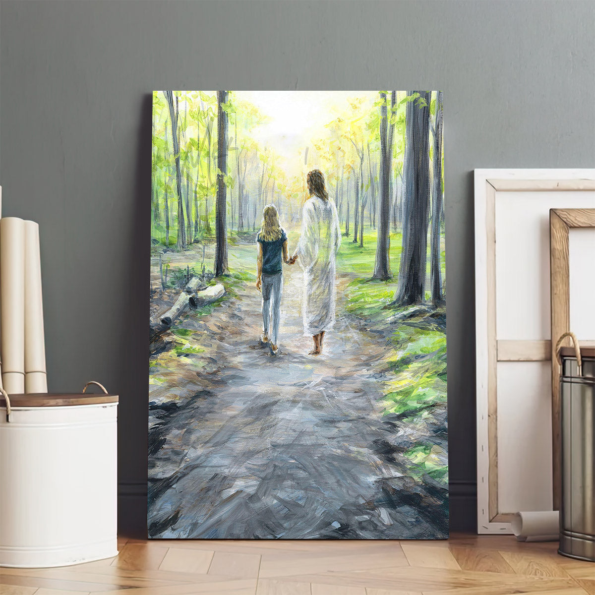 Walking With Jesus Painting Or Young Girl On Forest - Jesus Canvas Pictures - Christian Wall Art