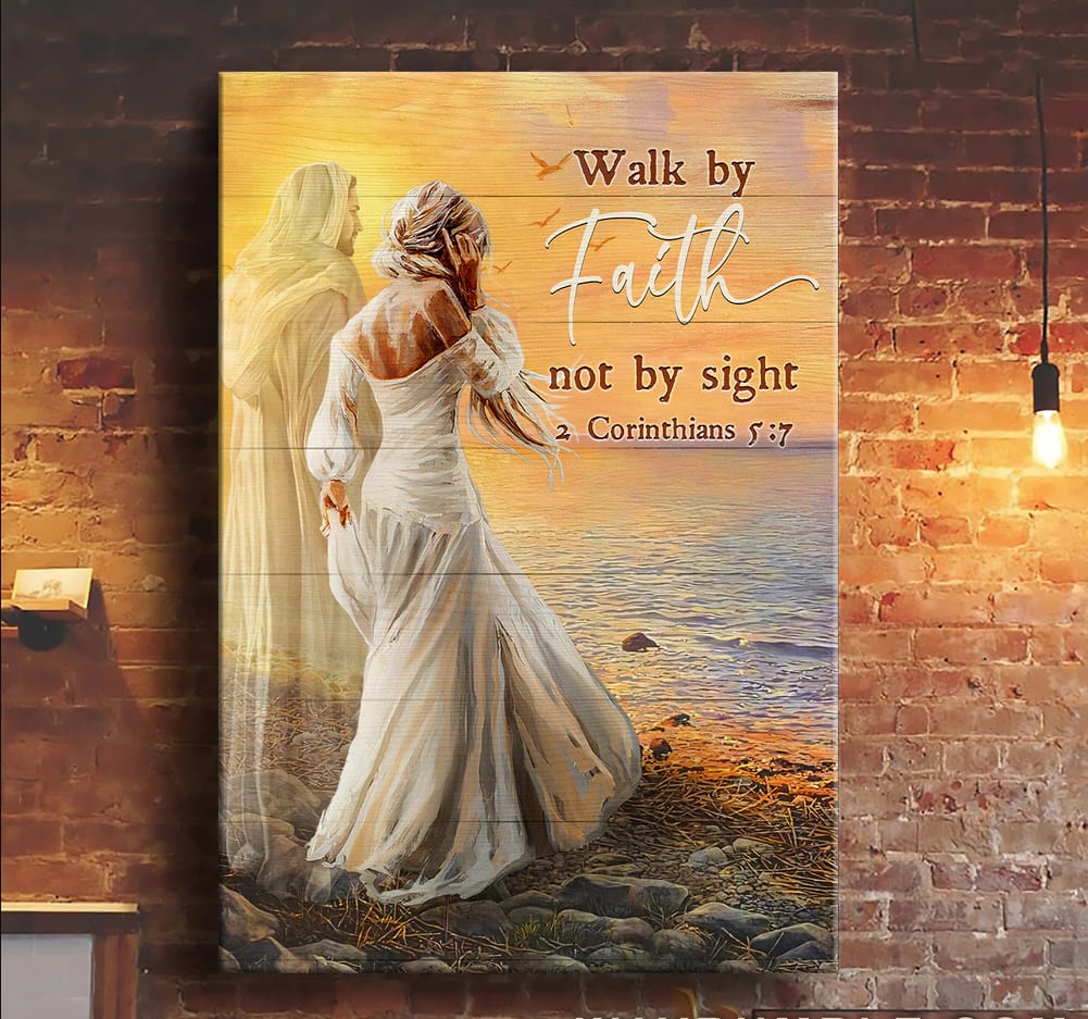 Walking With Jesus Sea Sunset Walk By Faith Not By Sight Canvas Wall Art - Christian Wall Posters - Religious Wall Decor