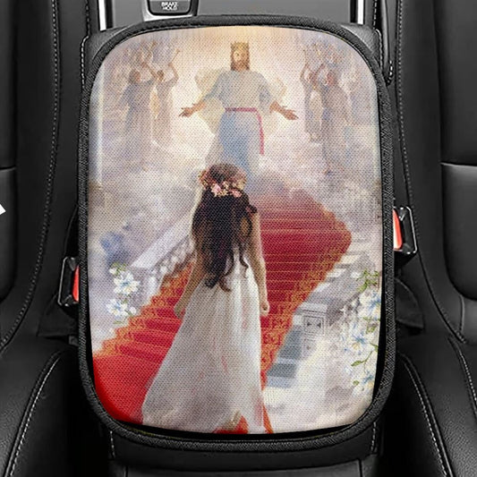 Walking With Jesus The Way To Heaven Car Center Console Cover, Christian Armrest Seat Cover, Bible Seat Box Cover