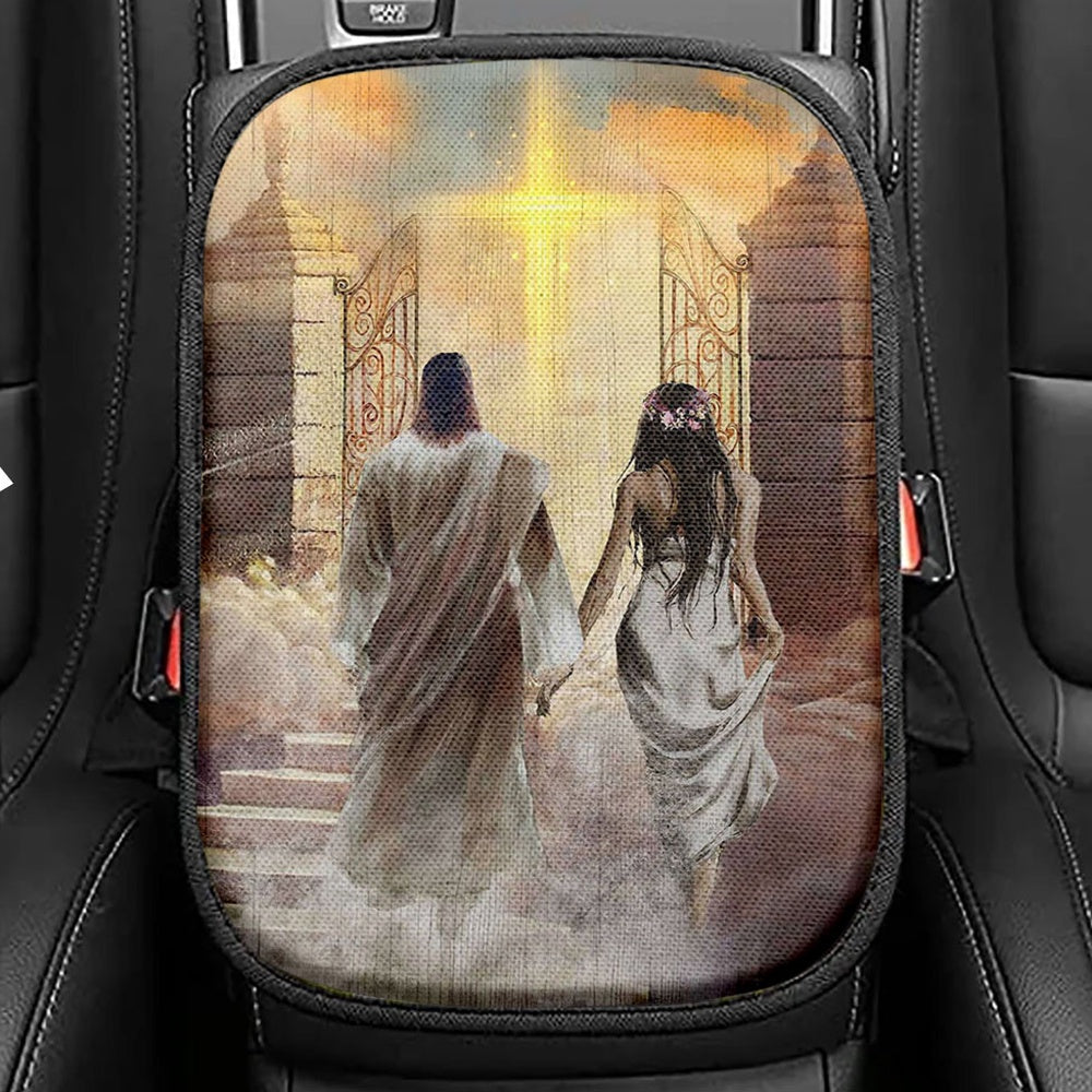 Walking With Jesus The Way To Heaven Seat Box Cover, Christian Car Center Console Cover, Bible Verse Car Interior Accessories