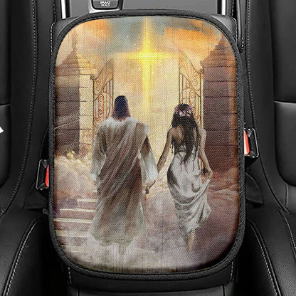 Walking With Jesus The Way To Heaven Seat Box Cover, Christian Car Center Console Cover, Bible Verse Car Interior Accessories