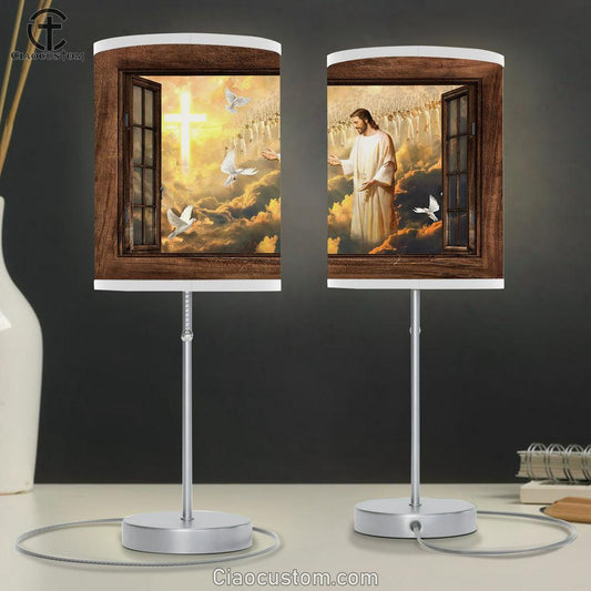 Walking With Jesus White Dove Heaven Table Lamp Art - Bible Verse Lamp Art - Room Decor Christian