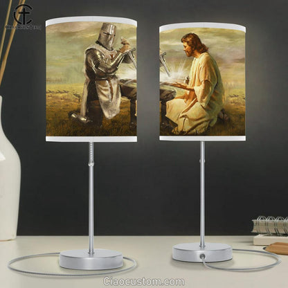 Warrior And Jesus Bible Large Table Lamp - Christian Table Lamp Prints - Religious Table Lamp Art