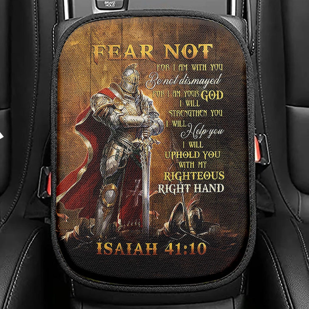 Warrior Jesus Fear Not For I Am With You Seat Box Cover, Christian Car Center Console Cover, Bible Verse Car Interior Accessories
