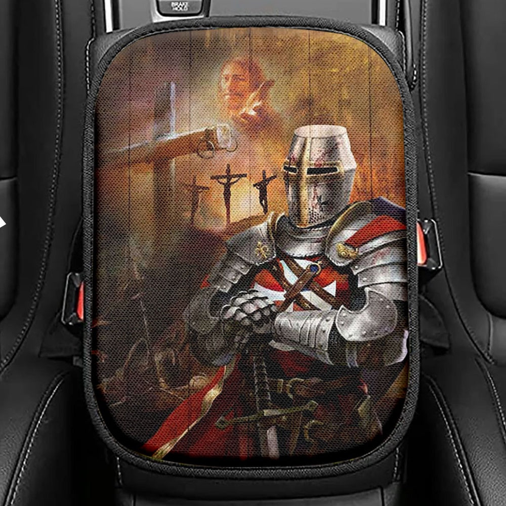 Warrior Jesus On The Cross Jesus Calls Seat Box Cover, Inspirational Car Center Console Cover, Christian Car Interior Accessories