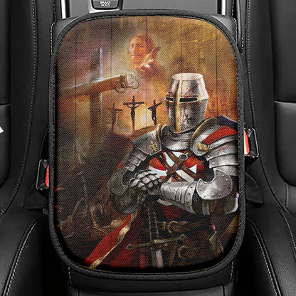 Warrior Jesus On The Cross Jesus Calls Seat Box Cover, Inspirational Car Center Console Cover, Christian Car Interior Accessories