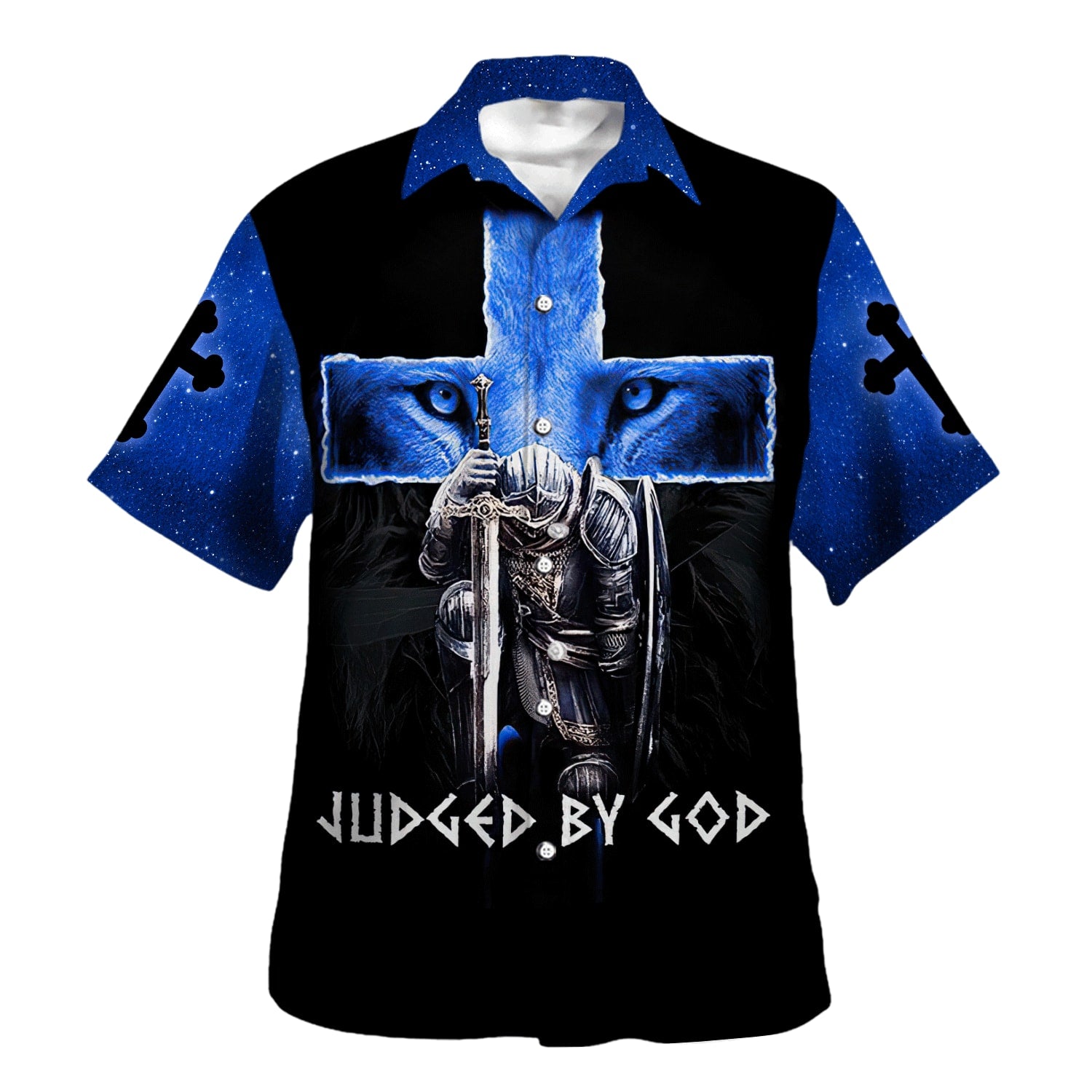 Warrior Lion Cross Judged By God Hawaiian Shirt - Christian Hawaiian Shirt - Religious Hawaiian Shirts