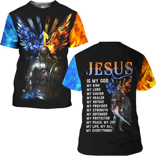 Warrior Lion Jesus Is My God My King All Over Printed 3D T Shirt - Christian Shirts for Men Women