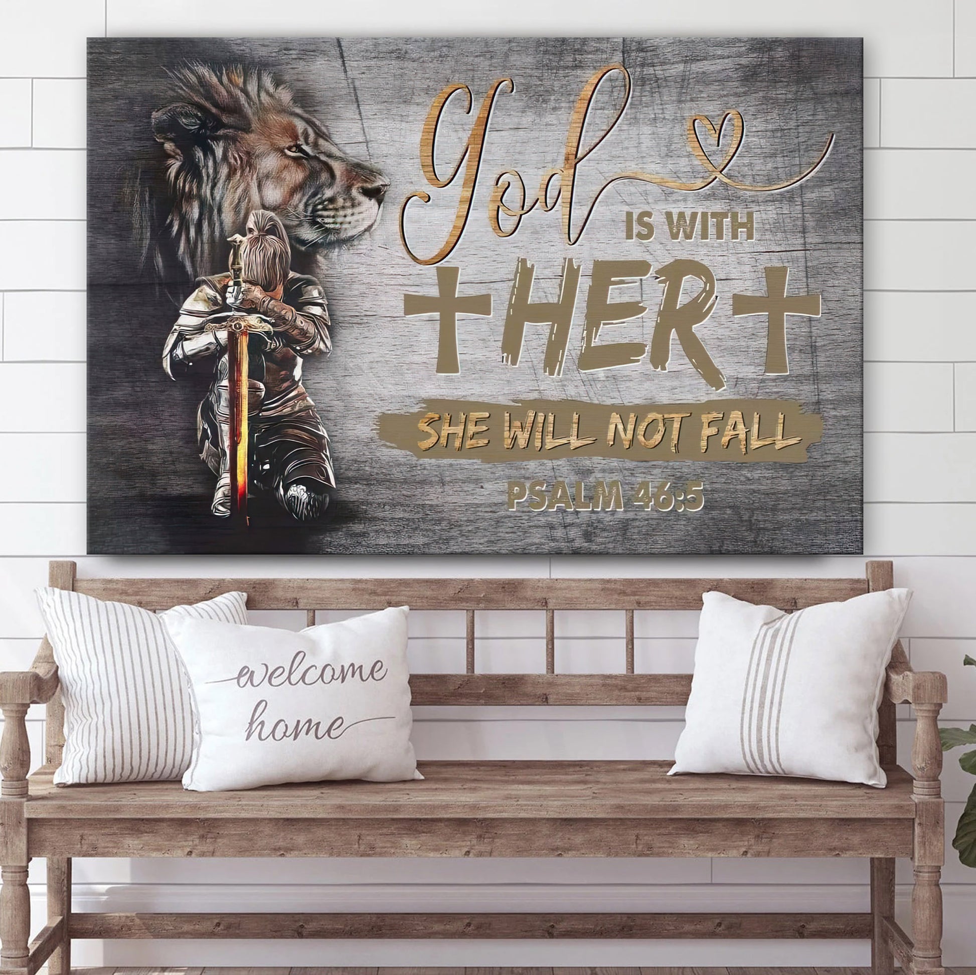 Warrior Of Christ God Is With Her She Will Not Fall Psalm 465 Wall Art Canvas Print