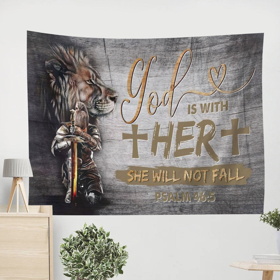 Warrior Of Christ God Is With Her She Will Not Fall Psalm 465 Wall Art Tapestry - Tapestry Wall Hanging