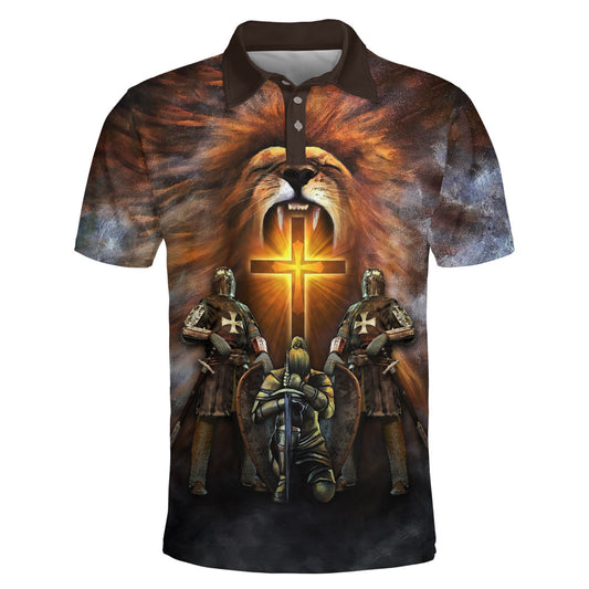 Warrior Of Christ Lion Cross Polo Shirt - Christian Shirts & Shorts