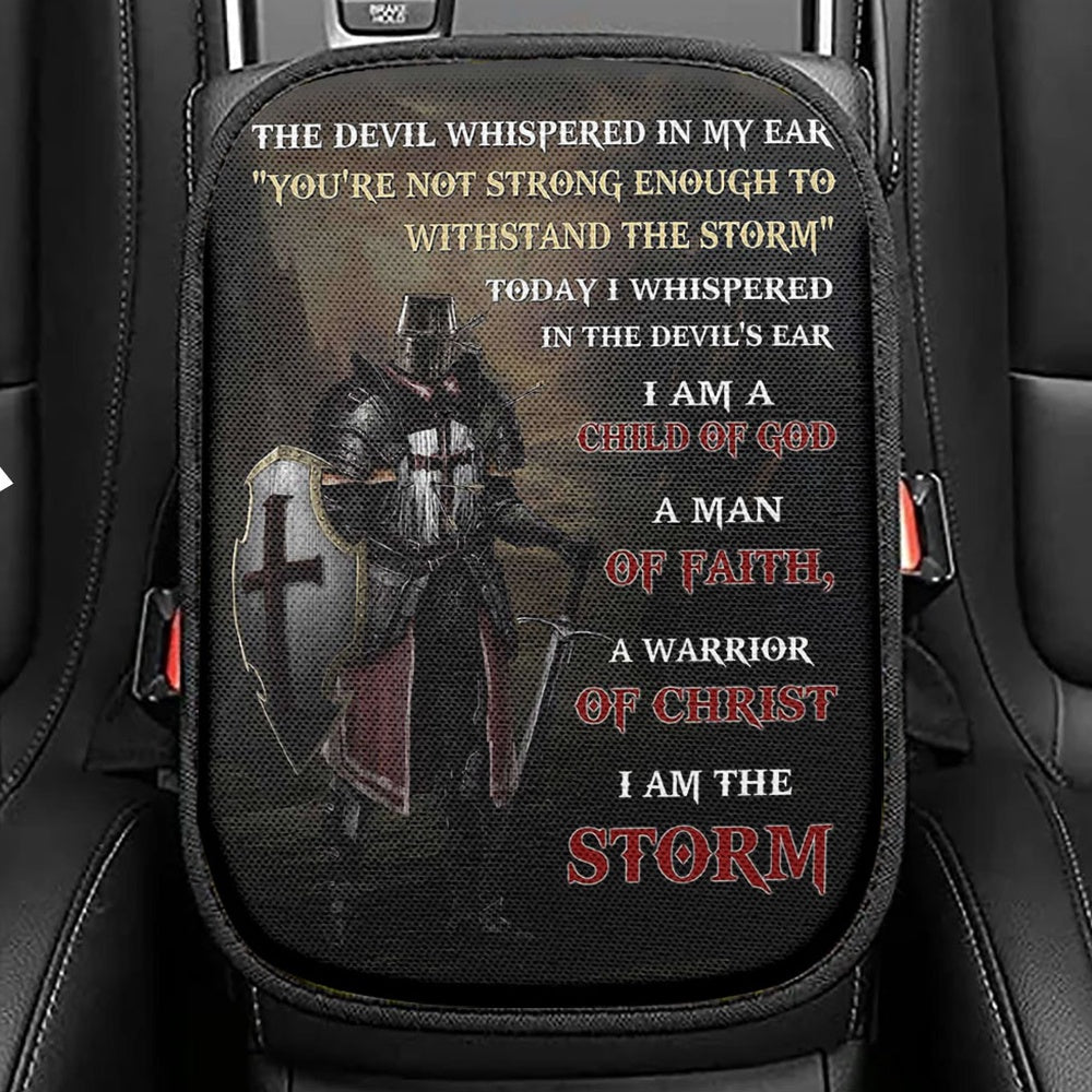 Warrior Of God I Am The Storm Seat Box Cover, Christian Car Center Console Cover, Bible Verse Car Interior Accessories