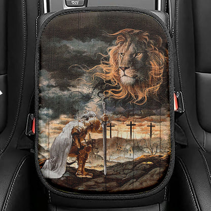 Warrior Women And Lion Of Judah Seat Box Cover, Christian Car Center Console Cover, Bible Verse Car Interior Accessories