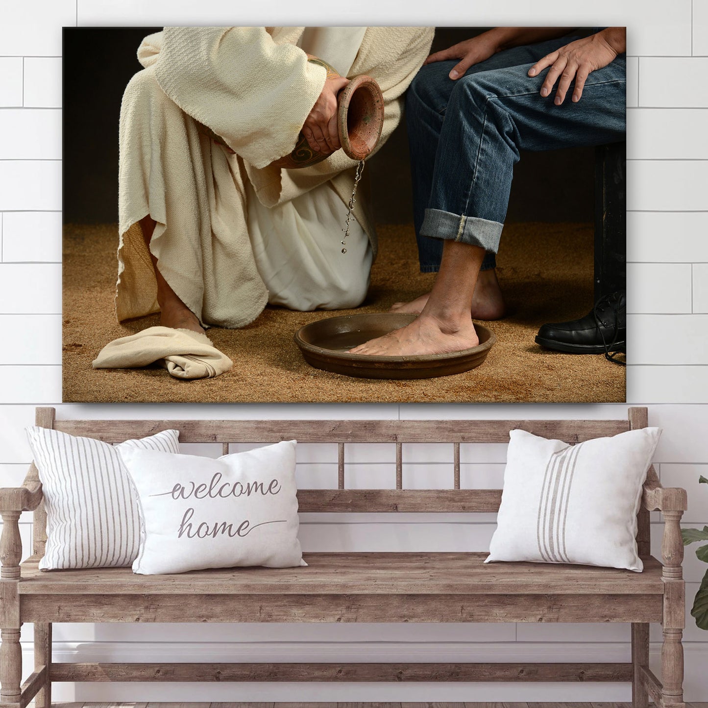 Washing Feet Jug Servant - Jesus Canvas Wall Art - Christian Wall Art