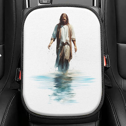 Water Color Jesus Walking On The Water Seat Box Cover, Jesus Car Center Console Cover, Christian Car Interior Accessories