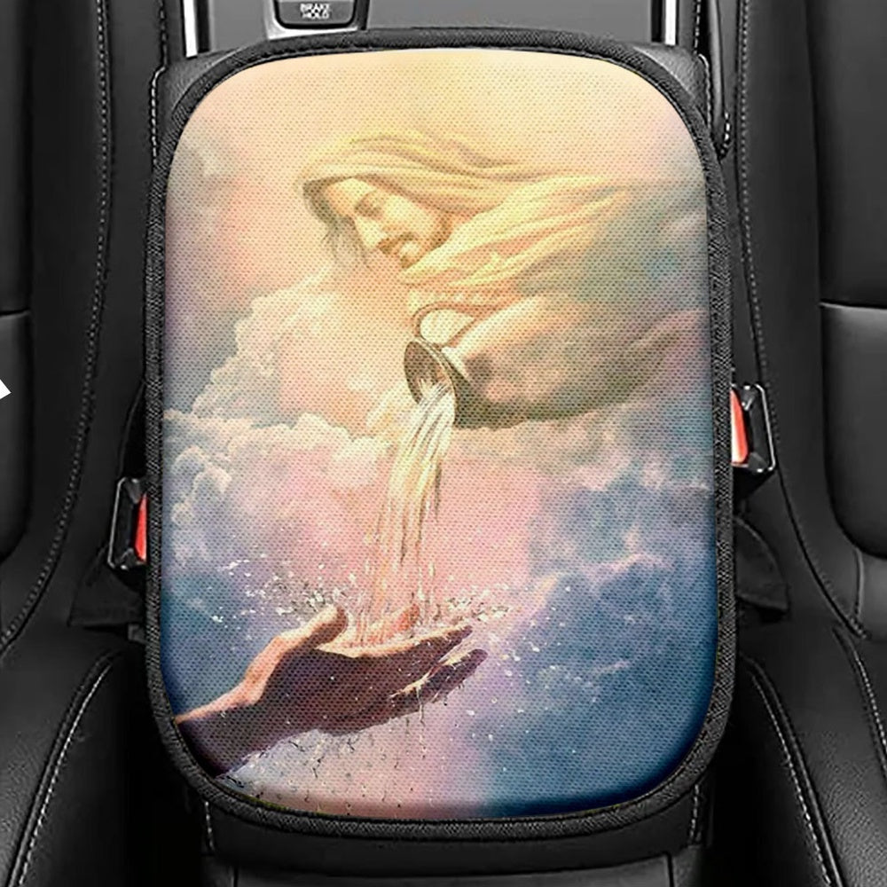 Water Of Life Jesus Seat Box Cover, Jesus Christ Car Center Console Cover, Christian Car Interior Accessories
