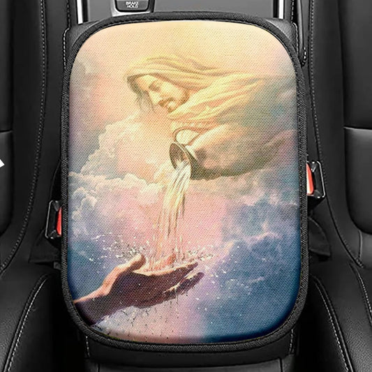Water Of Life Jesus Seat Box Cover, Jesus Christ Car Center Console Cover, Christian Car Interior Accessories