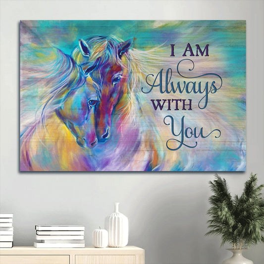 Watercolor Horses Sweet Couple I Am Always With You Canvas Wall Art - Christian Wall Decor