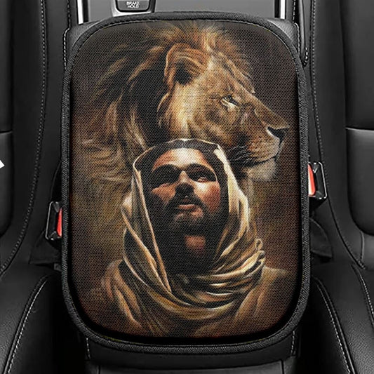 Watercolor Jesus, Amazing Lion, King Of Kings Car Center Console Cover, Christian Armrest Seat Cover, Bible Seat Box Cover