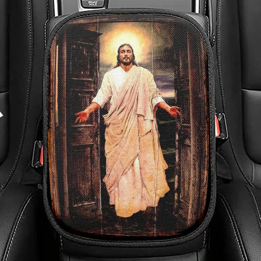 Watercolor Jesus Painting, Infinite Halo Car Center Console Cover, Christian Armrest Seat Cover, Bible Seat Box Cover