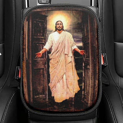 Watercolor Jesus Painting, Infinite Halo Car Center Console Cover, Christian Armrest Seat Cover, Bible Seat Box Cover