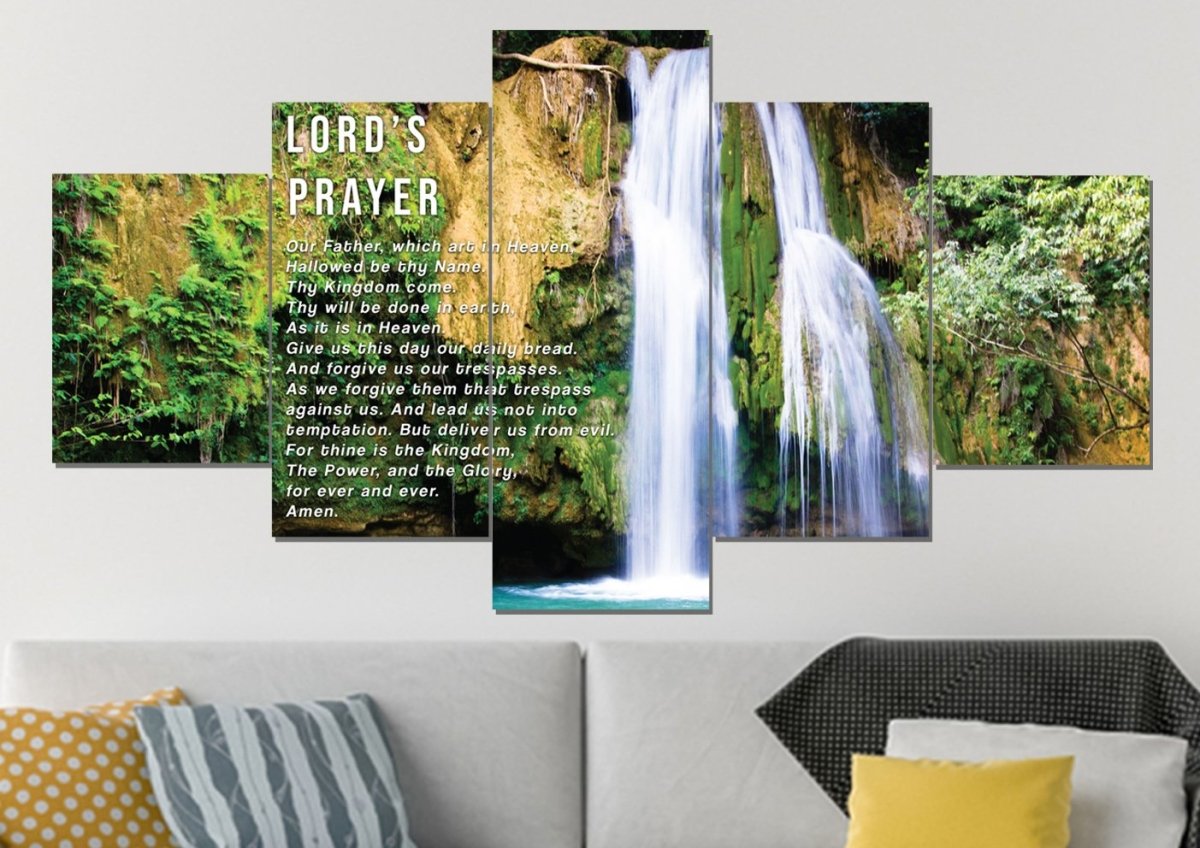 Waterfalls & The Lords Prayer Wall Art - Christian Canvas Wall Art