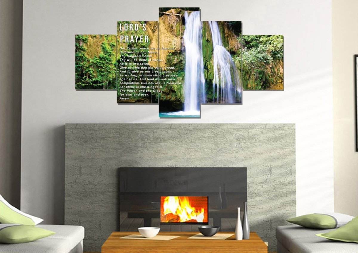 Waterfalls & The Lords Prayer Wall Art - Christian Canvas Wall Art
