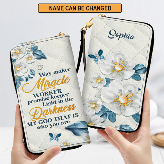 Way Maker And Miracle Worker Flower And Butterfly Clutch Purse For Women - Personalized Name - Christian Gifts For Women