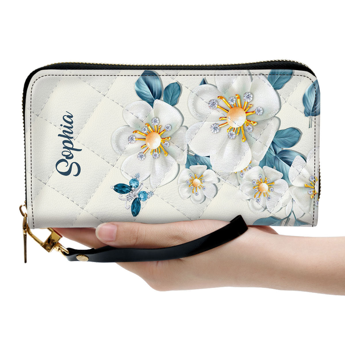 Way Maker And Miracle Worker Flower And Butterfly Clutch Purse For Women - Personalized Name - Christian Gifts For Women