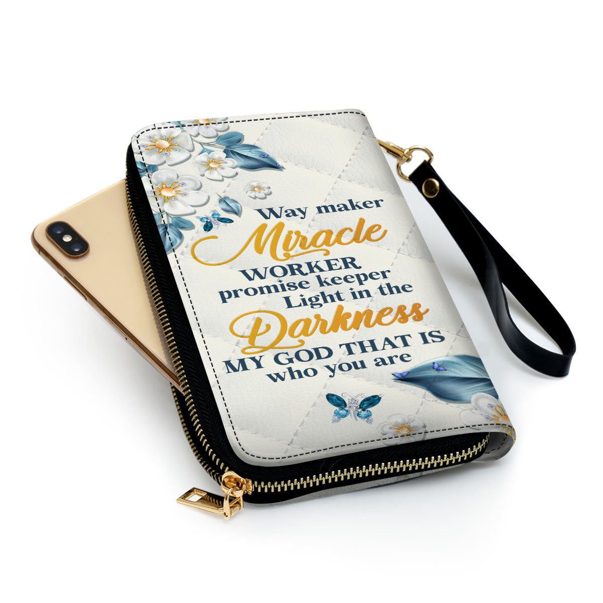 Way Maker And Miracle Worker Flower And Butterfly Clutch Purse For Women - Personalized Name - Christian Gifts For Women