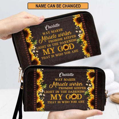 Way Maker And Miracle Worker Sunflower Clutch Purse For Women - Personalized Name - Christian Gifts For Women