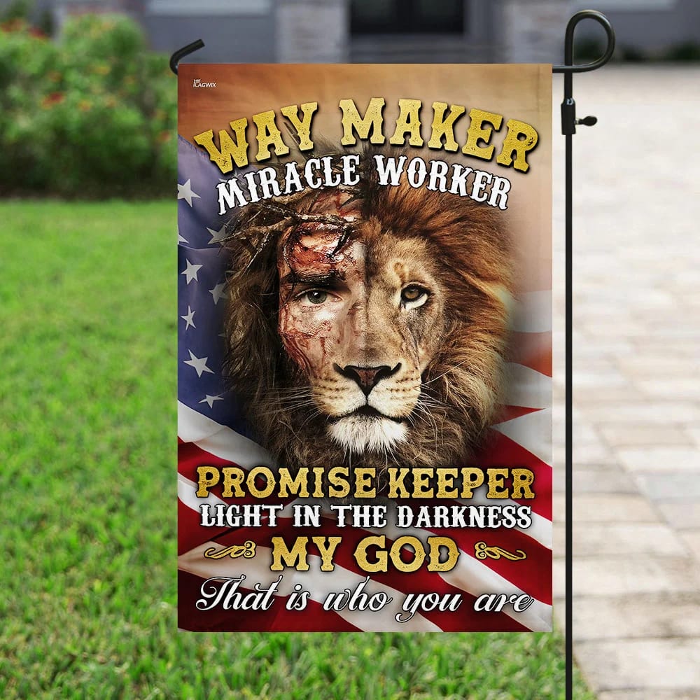 Way Maker Miracle Worker Jesus And Lion House Flag - Christian Garden Flags - Outdoor Religious Flags