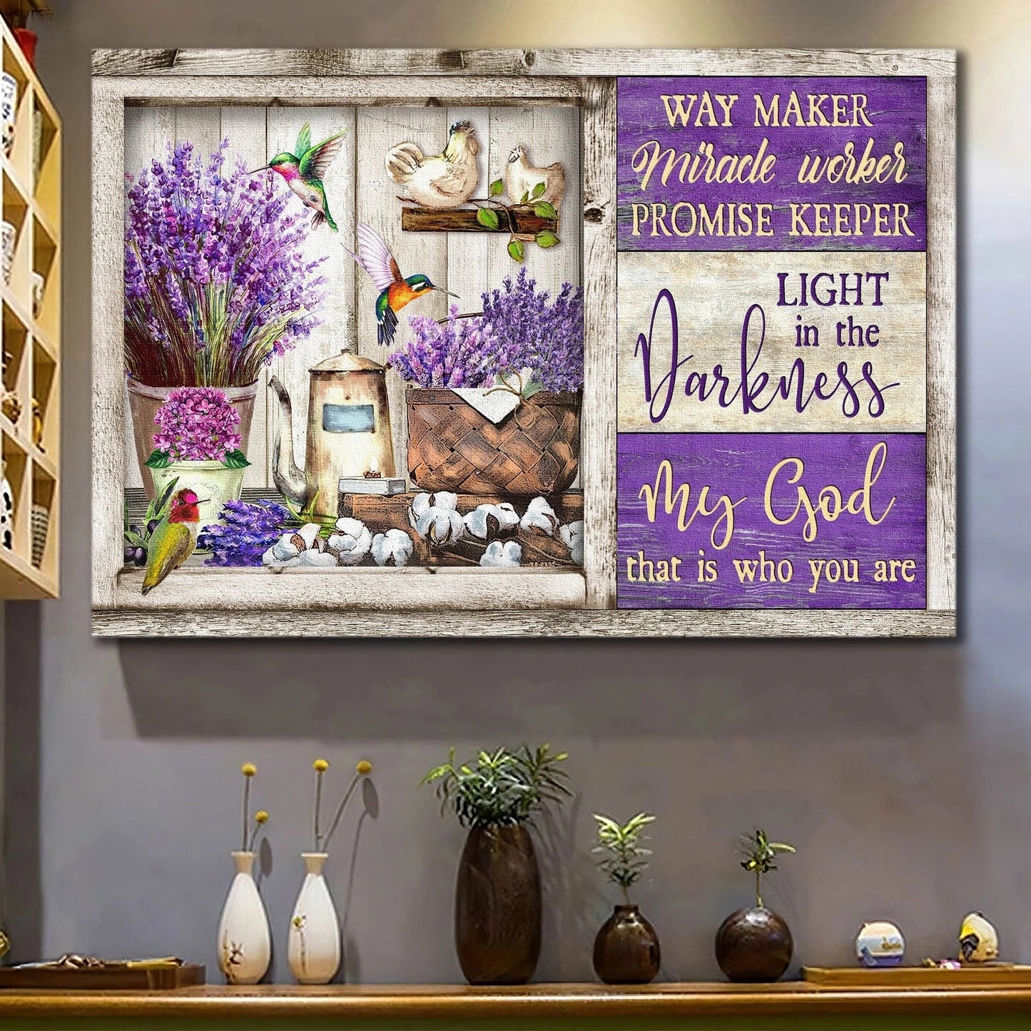 Way Maker Miracle Worker Lavender Canvas Wall Art - Christian Poster - Religious Wall Decor